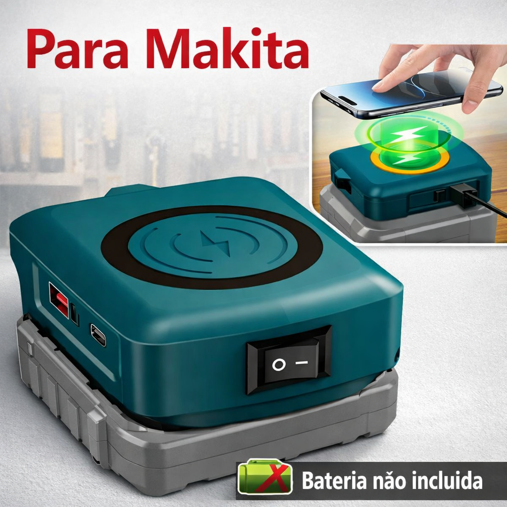 Adaptador USB para Baterias 18V Makita/Dewalt/Milwaukee - Power Bank Portátil com Type-C