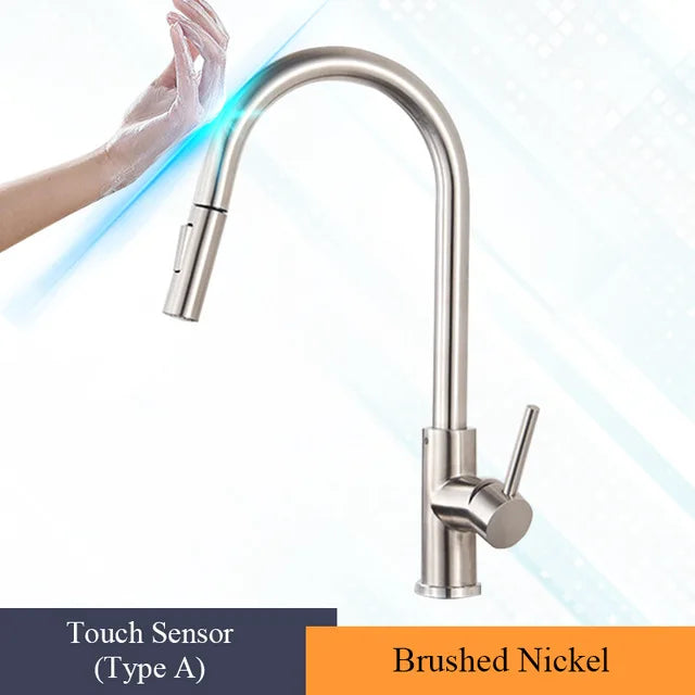 Torneira de Cozinha com Sensor Touch Dourada Escovada 360° - Misturador Inteligente Quente/Frio
