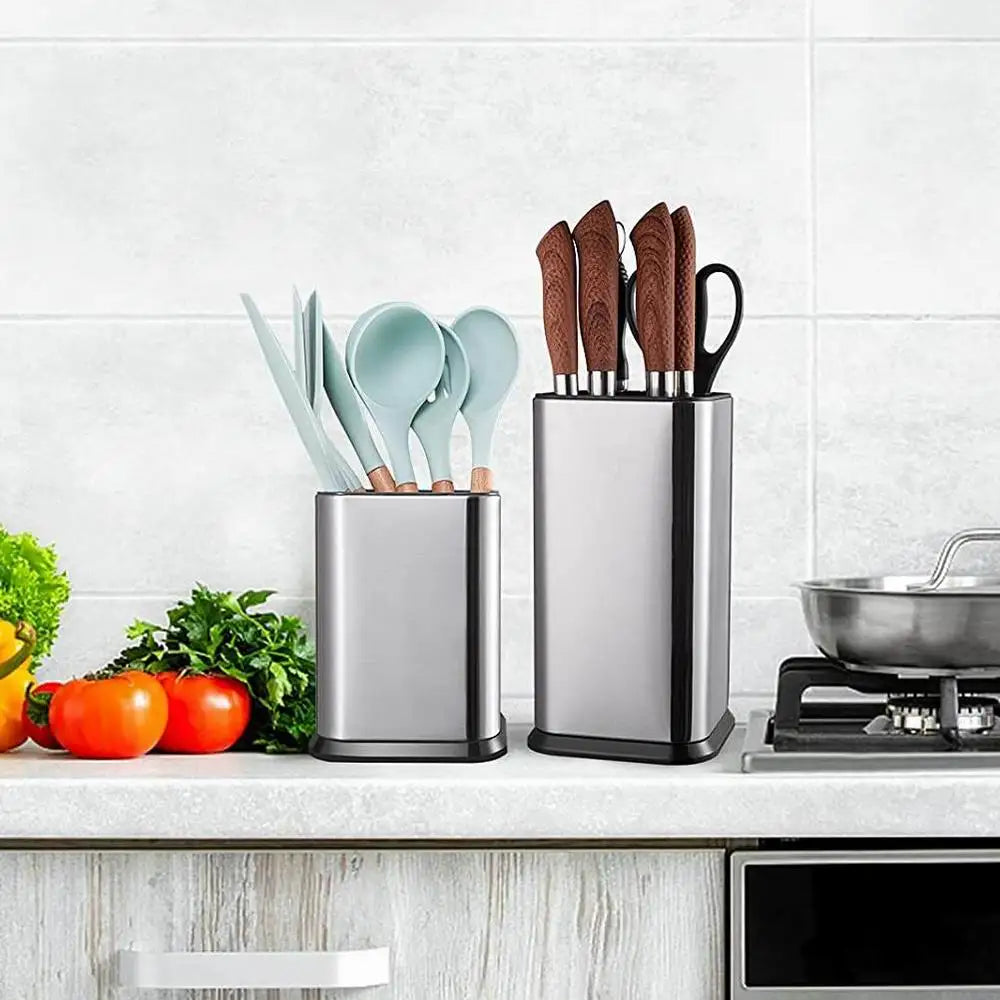 Organizador de Utensílios para Cozinha em Aço Inox - Porta Colheres Espátulas e Talheres para Bancada