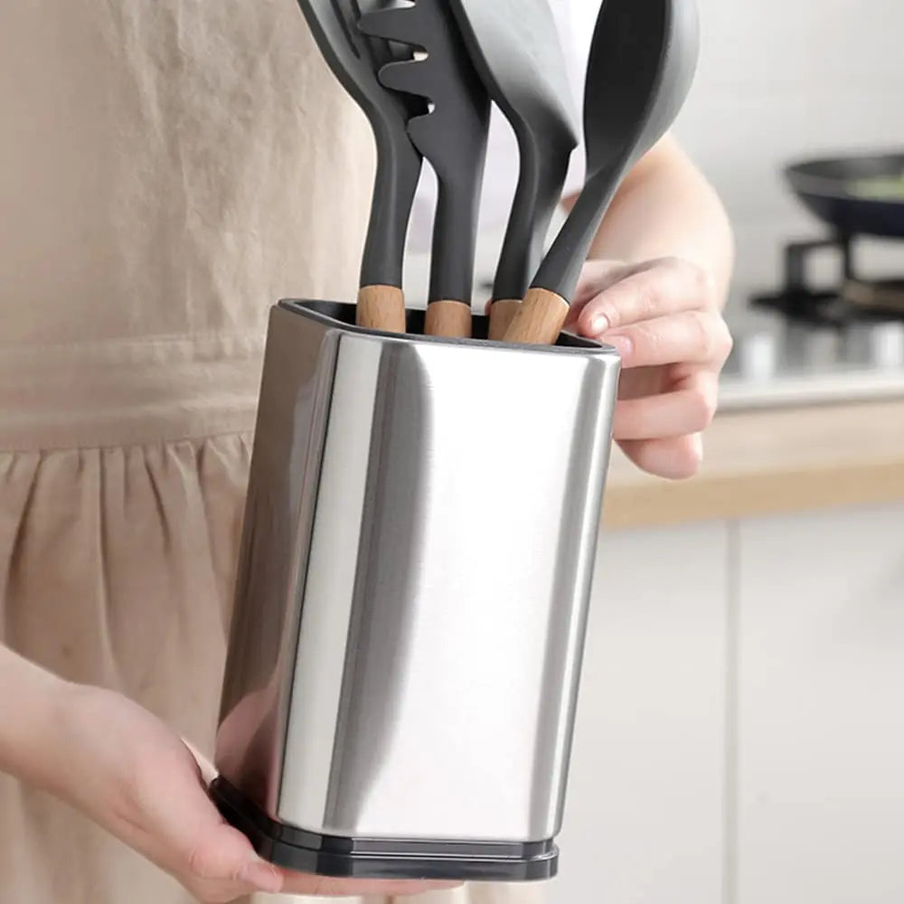 Organizador de Utensílios para Cozinha em Aço Inox - Porta Colheres Espátulas e Talheres para Bancada