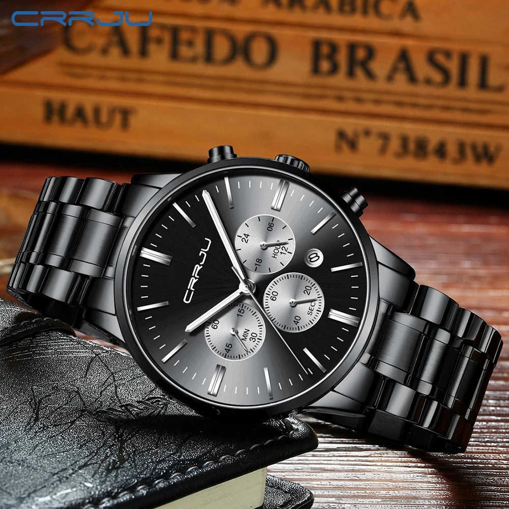 Relógio Masculino CRRJU Esportivo - Quartzo Resistente à Água 3ATM Cronógrafo Business