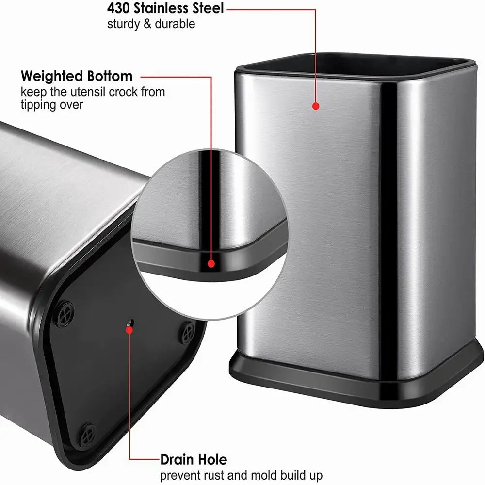 Organizador de Utensílios para Cozinha em Aço Inox - Porta Colheres Espátulas e Talheres para Bancada