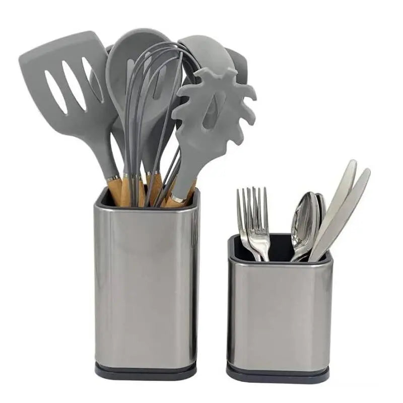 Organizador de Utensílios para Cozinha em Aço Inox - Porta Colheres Espátulas e Talheres para Bancada