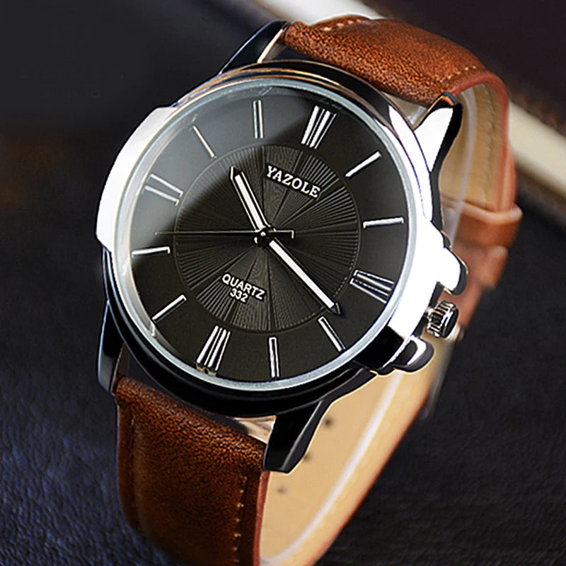 Relógio Masculino YAZOLE Business - Quartzo Resistente à Água 3ATM Pulseira de Couro