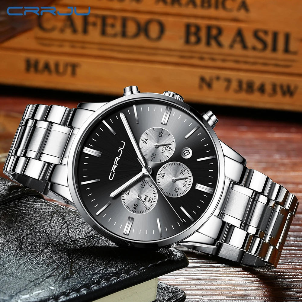 Relógio Masculino CRRJU Esportivo - Quartzo Resistente à Água 3ATM Cronógrafo Business