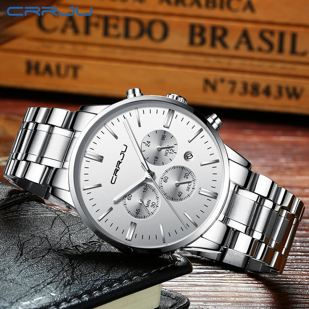Relógio Masculino CRRJU Esportivo - Quartzo Resistente à Água 3ATM Cronógrafo Business