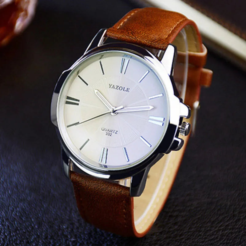 Relógio Masculino YAZOLE Business - Quartzo Resistente à Água 3ATM Pulseira de Couro