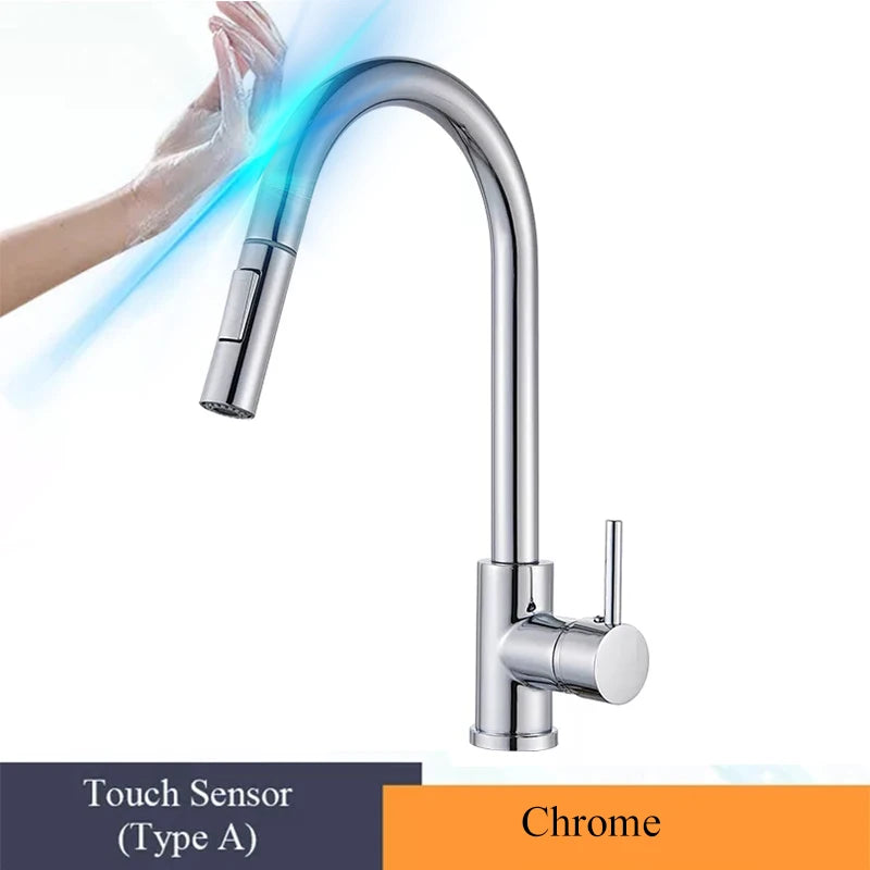Torneira de Cozinha com Sensor Touch Dourada Escovada 360° - Misturador Inteligente Quente/Frio