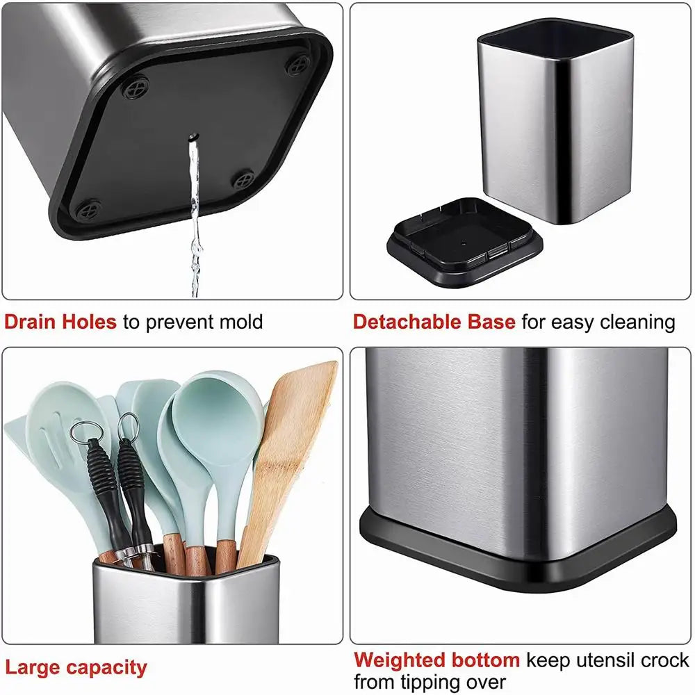 Organizador de Utensílios para Cozinha em Aço Inox - Porta Colheres Espátulas e Talheres para Bancada