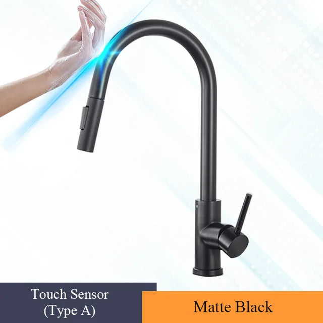 Torneira de Cozinha com Sensor Touch Dourada Escovada 360° - Misturador Inteligente Quente/Frio