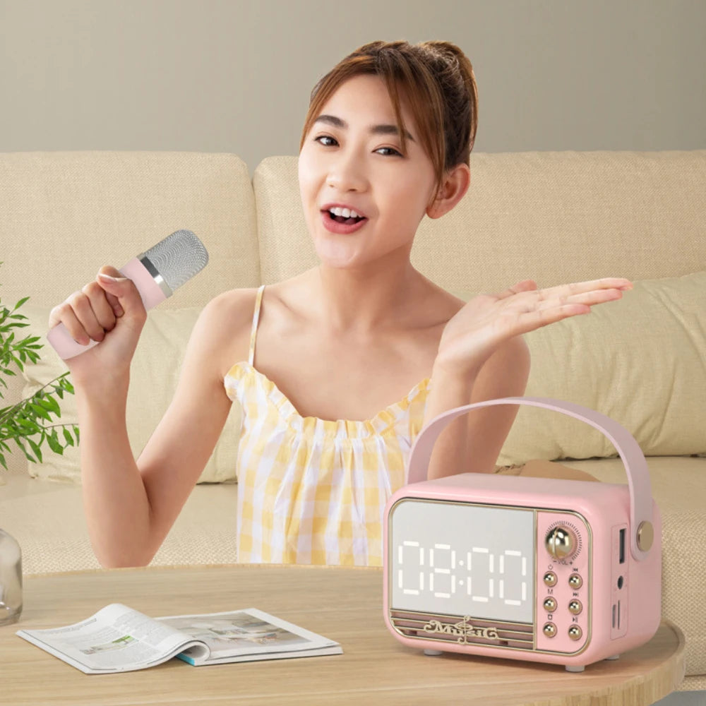 Relógio Despertador Digital com Carregador Sem Fio, Caixa de Som Bluetooth, LED e Rádio FM