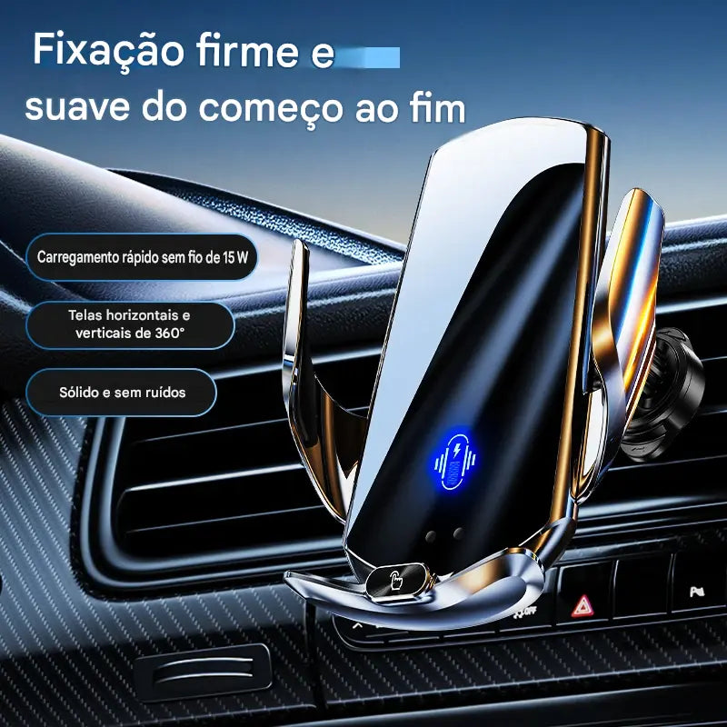 Suporte para Carro com Carregador Sem Fio e Sensor Triplo Inteligente - Fixação Magnética Automática