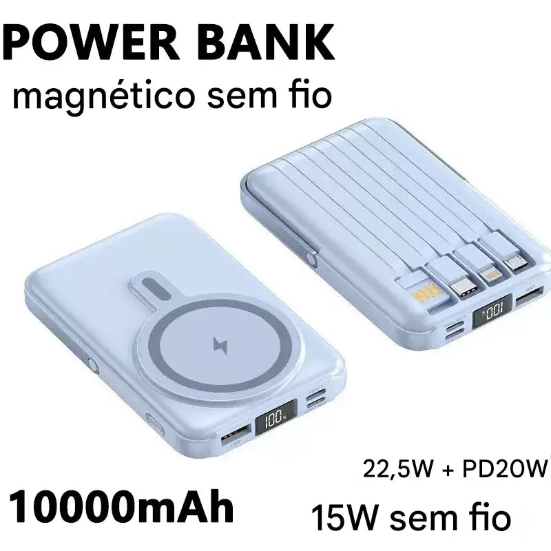Power Bank Magnético 10000mAh 22.5W - Carregamento Sem Fio Rápido Portátil