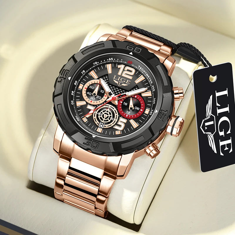 Relógio LIGE Sport Military Cronógrafo - Quartzo 5ATM Aço Inoxidável Luminoso