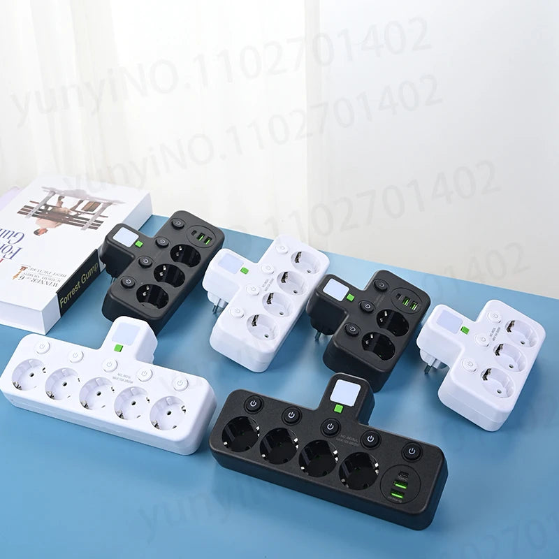 Tomada de Parede Multifuncional com Carregador Sem Fio - 3 Tomadas AC, 2 USB e Type-C