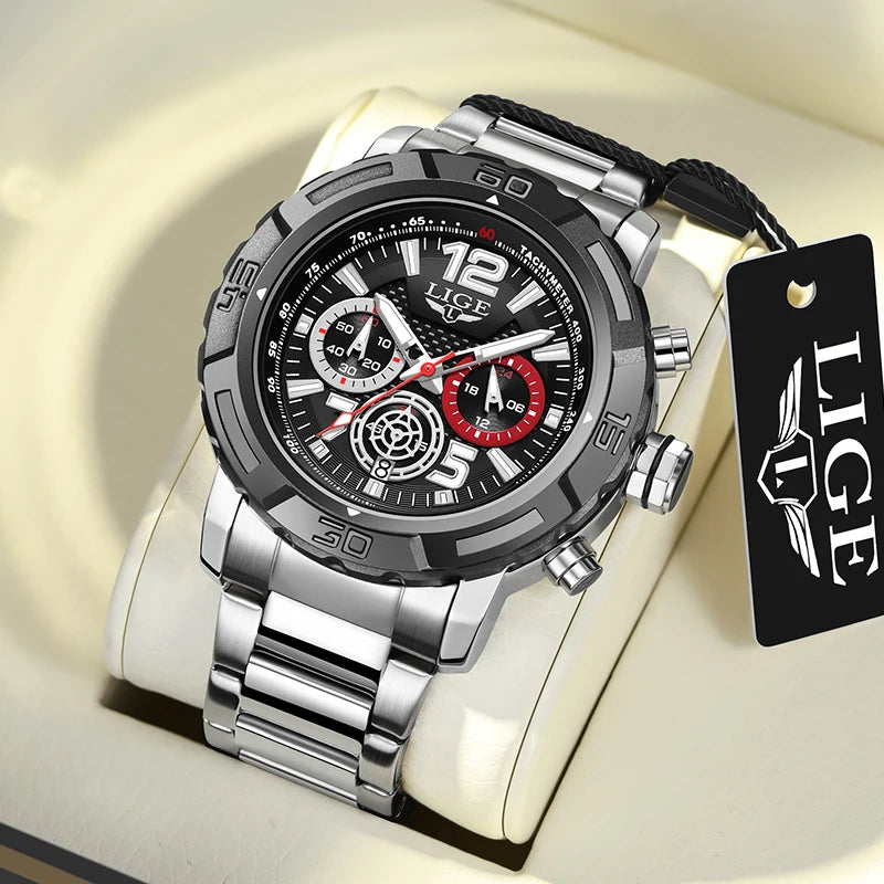 Relógio LIGE Sport Military Cronógrafo - Quartzo 5ATM Aço Inoxidável Luminoso