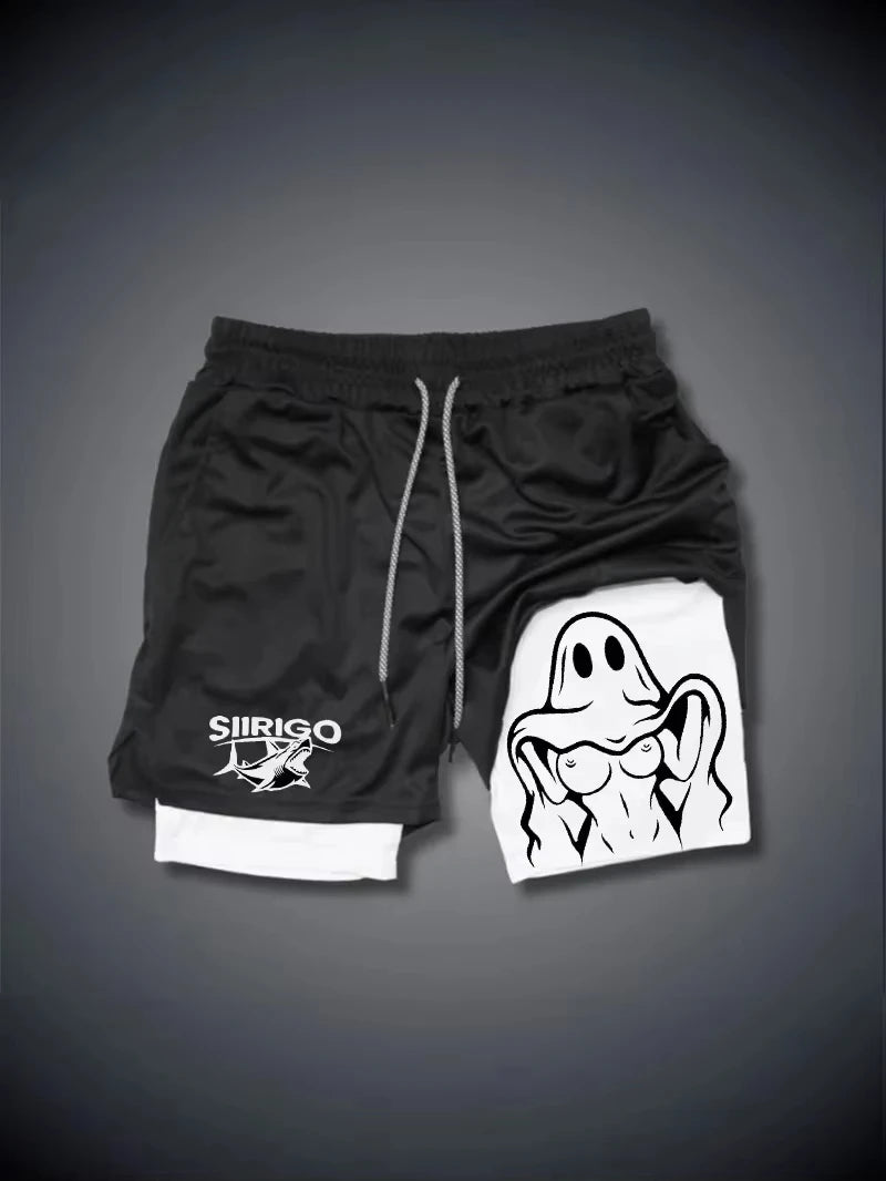 Shorts Masculino Dupla Camada Fitness - Secagem Rápida Respirável Corrida Academia Verão
