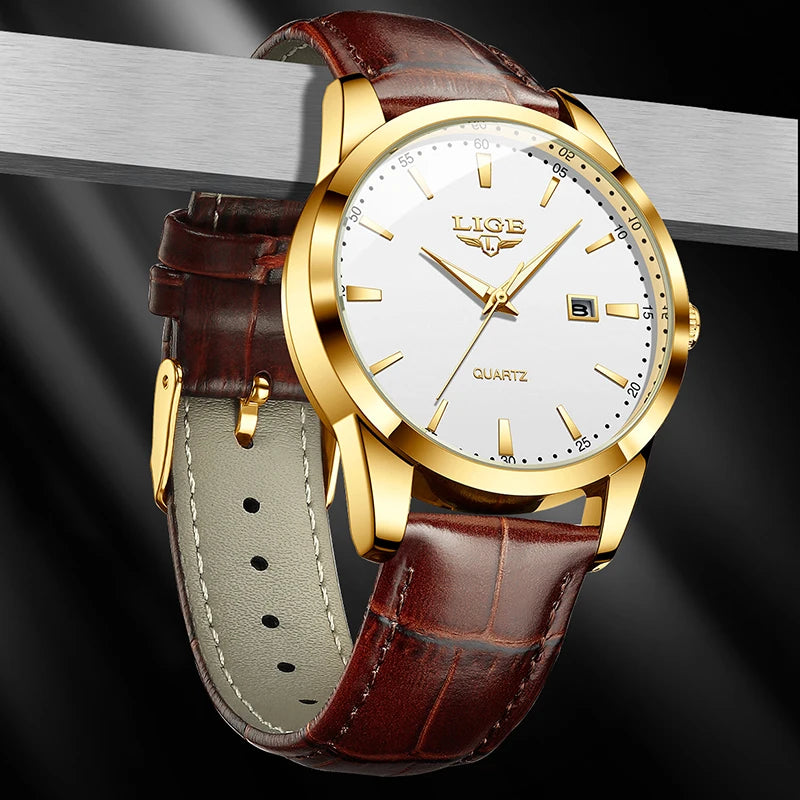 Relógio LIGE Couro Marrom Military Sport - Quartzo 3ATM Cronógrafo Luminoso Casual