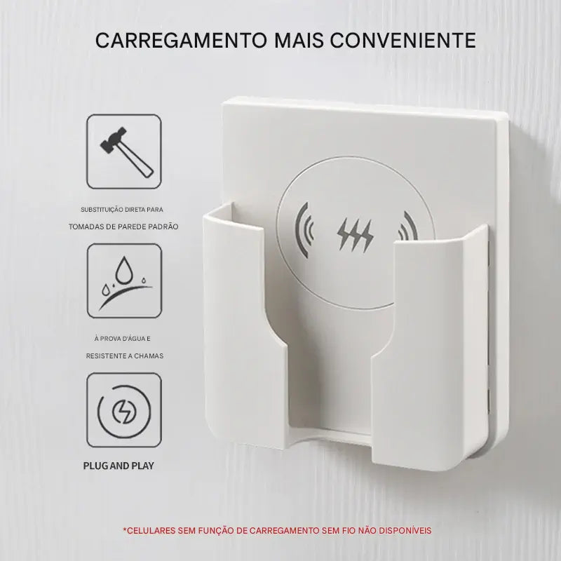 Carregador Sem Fio de Parede Embutido 15W - Painel Qi Universal 110-220V para iPhone e Android