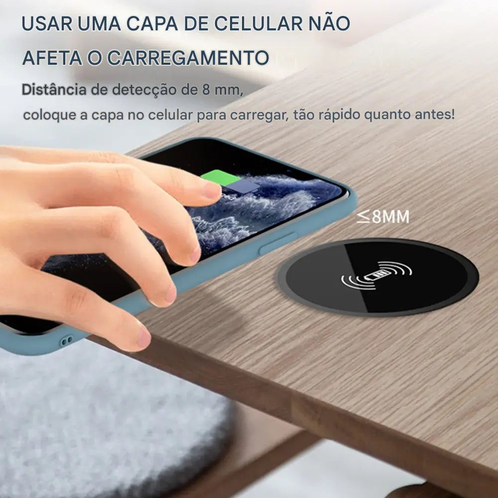 Carregador Sem Fio Embutido para Mesa 100W - USB-C Carregamento Rápido QC 3.0 Instalação Fixa