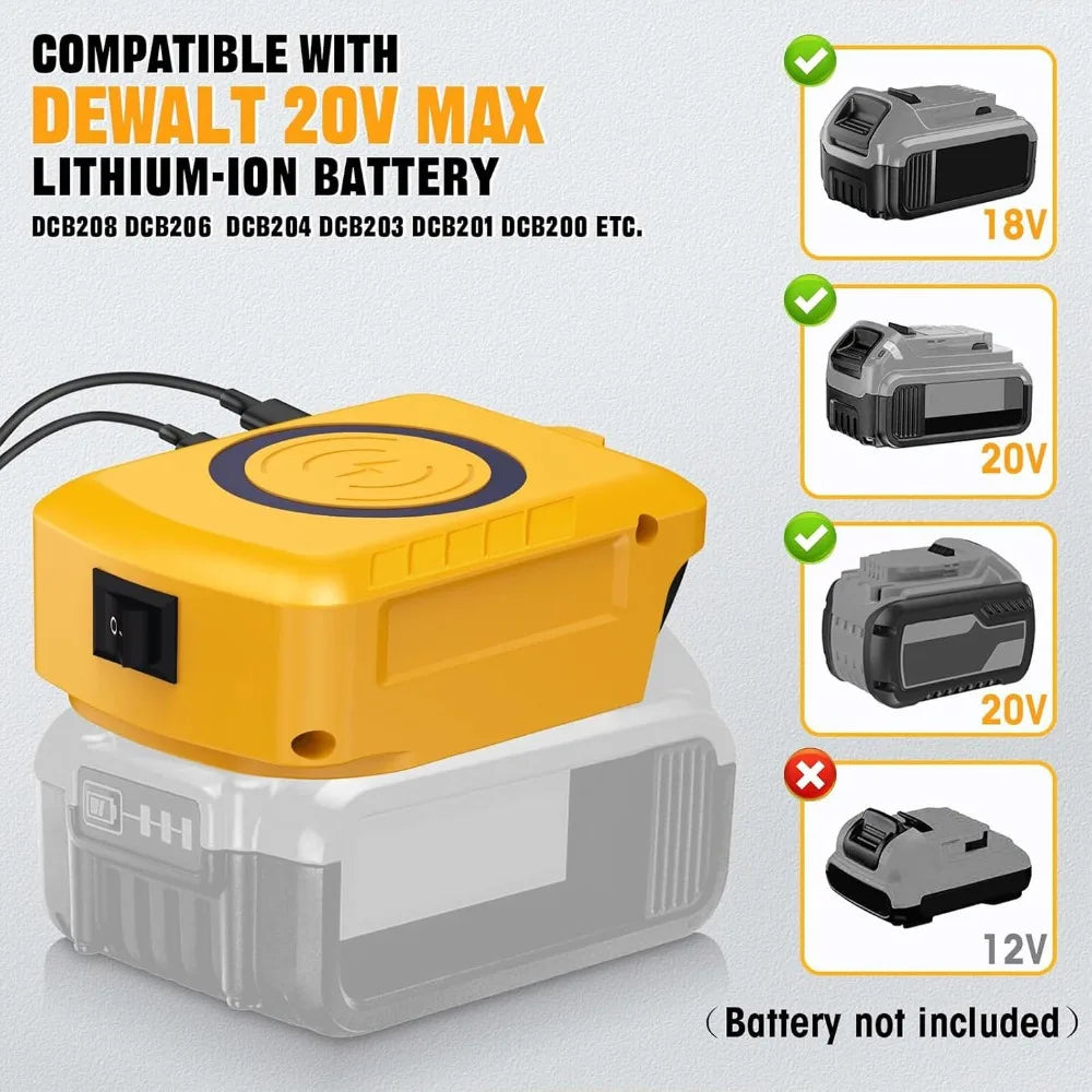 Adaptador USB para Baterias 18V Makita/Dewalt/Milwaukee - Power Bank Portátil com Type-C