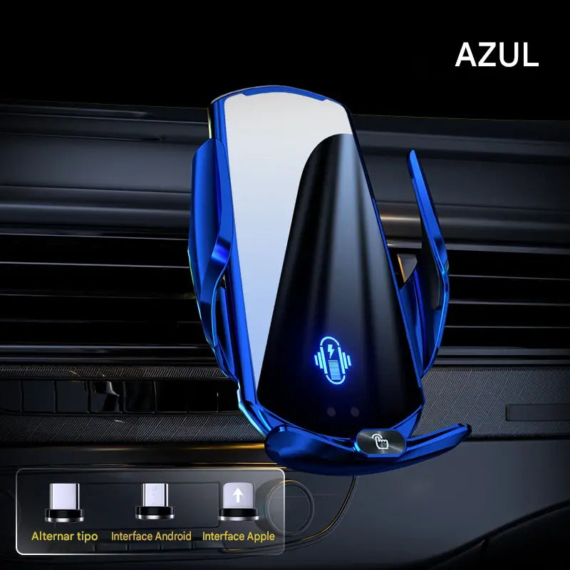 Suporte para Carro com Carregador Sem Fio e Sensor Triplo Inteligente - Fixação Magnética Automática
