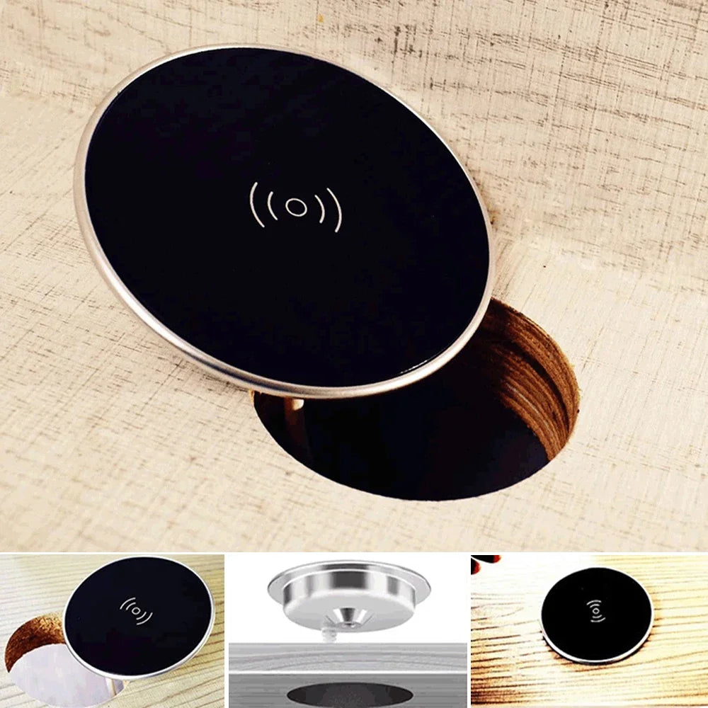 Carregador Sem Fio Embutido para Mesa 100W - USB-C Carregamento Rápido QC 3.0 Instalação Fixa