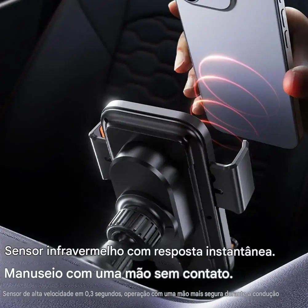 Carregador Veicular Wireless 15W com Sensor Infravermelho - Fixação Automática Rotação Um Toque