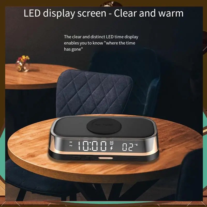 Carregador Sem Fio 15W Multifuncional - Relógio Despertador, Termômetro e Luz Noturna