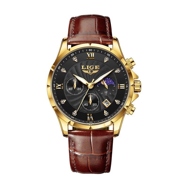 Relógio Feminino LIGE Quartzo Elegante | Diamante | Couro | Calendário | 6 Cores