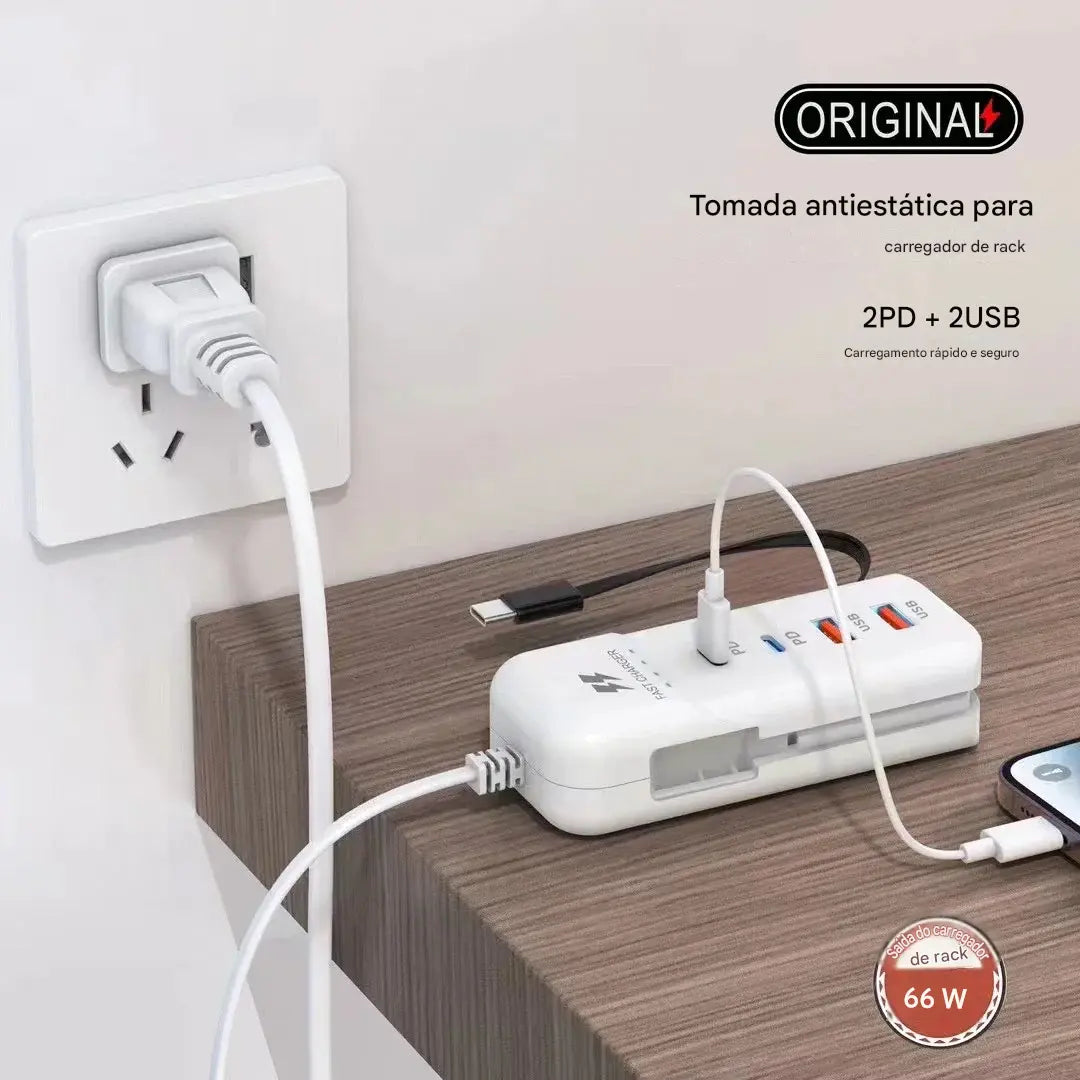 Carregador de Parede USB-C PD 15W - Multiportas Carregamento Rápido 2 USB-A + 2 USB-C