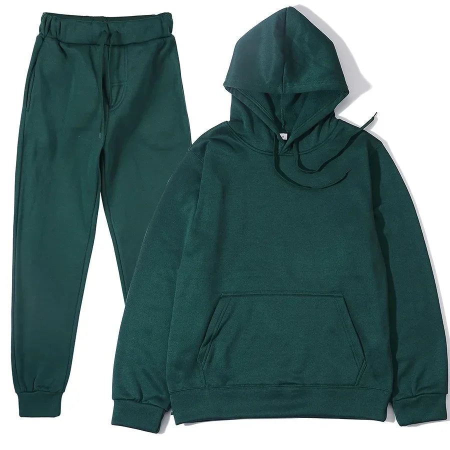 Conjunto Unissex Moletom Esportivo - Moletom com Capuz e Calça Casual Corrida Outono Inverno Masculino Feminino
