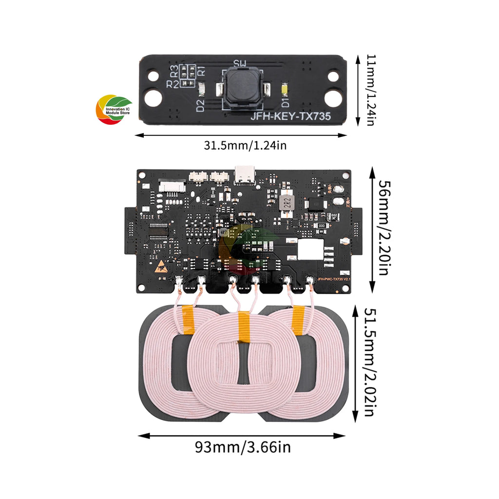 Módulo Carregador Sem Fio Padrão 15W - Placa Transmissora Universal com Proteção Múltipla