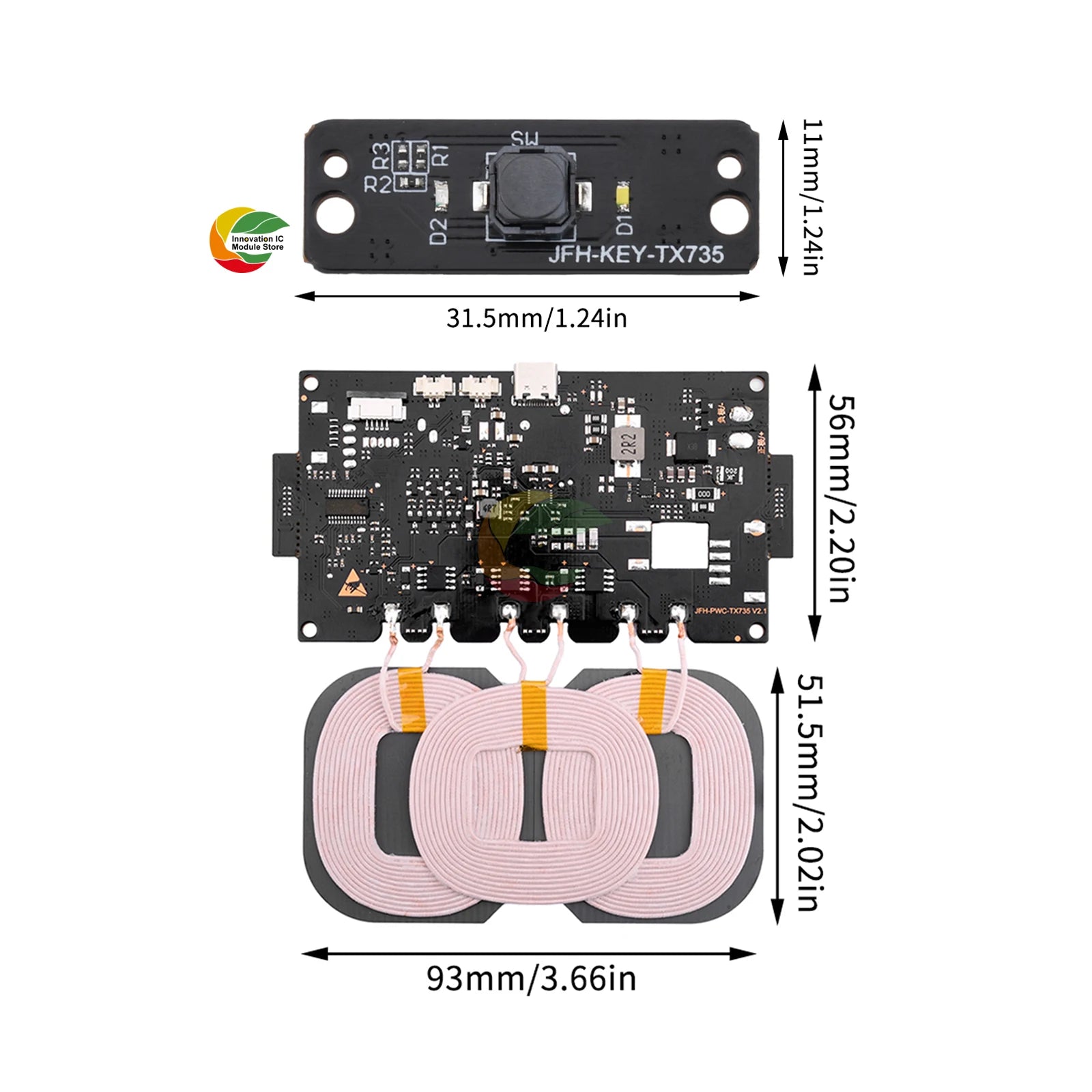 Módulo Carregador Sem Fio Padrão 15W - Placa Transmissora Universal com Proteção Múltipla