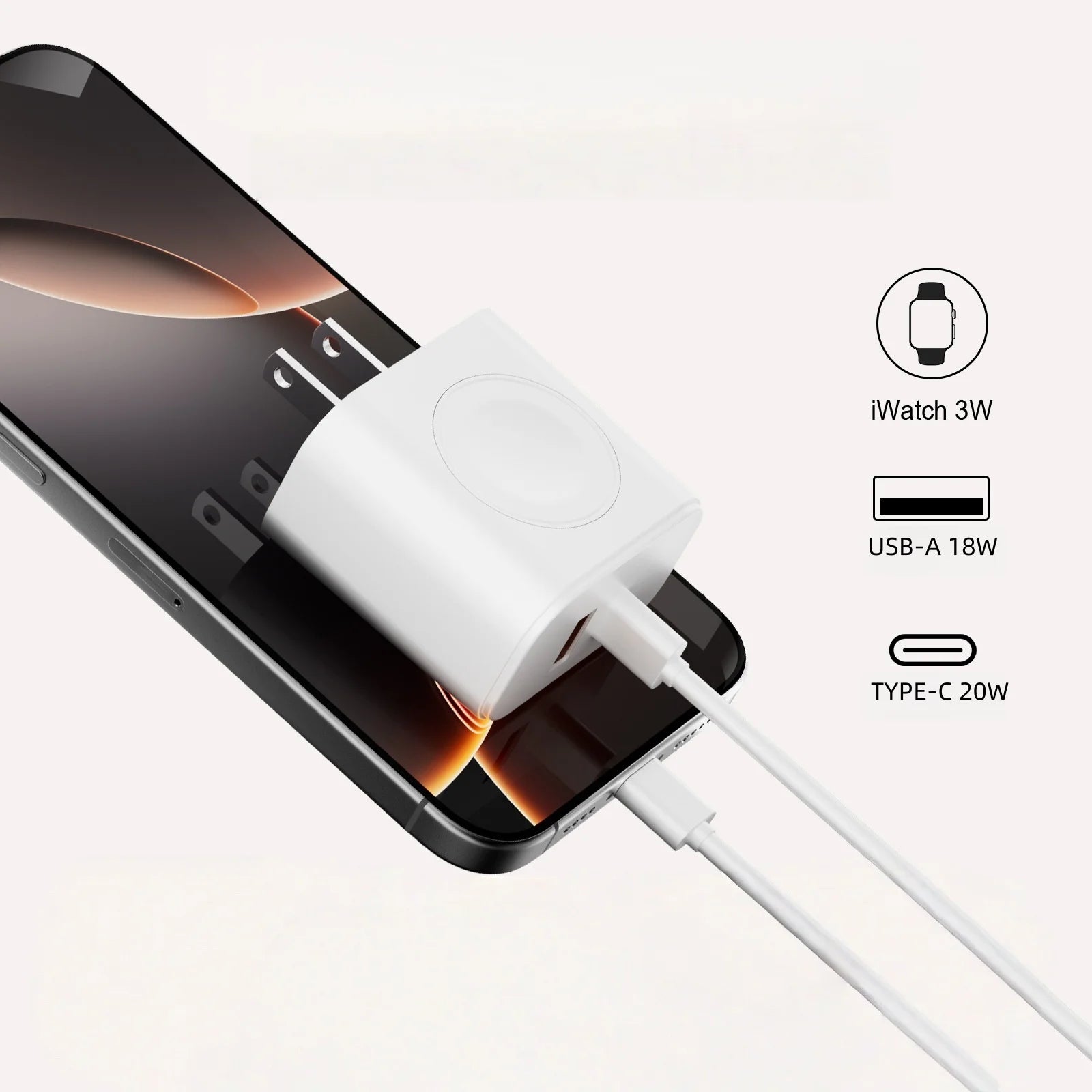 Carregador 3 em 1 - 23W USB-C com Carregamento para Apple Watch - Estação de Carga Rápida