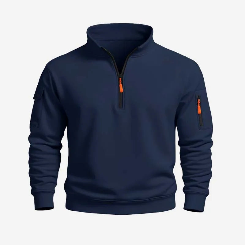 Moletom Masculino Gola Alta Meio Zíper Slim – Casual Esportivo Outono Inverno