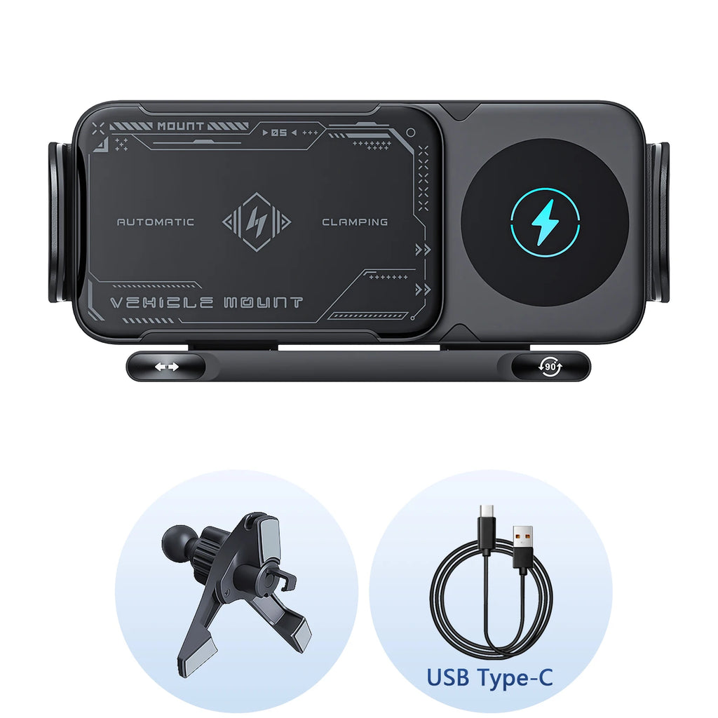 Suporte Veicular com Carregador Sem Fio e Rotação Elétrica 360° - Sensor Inteligente