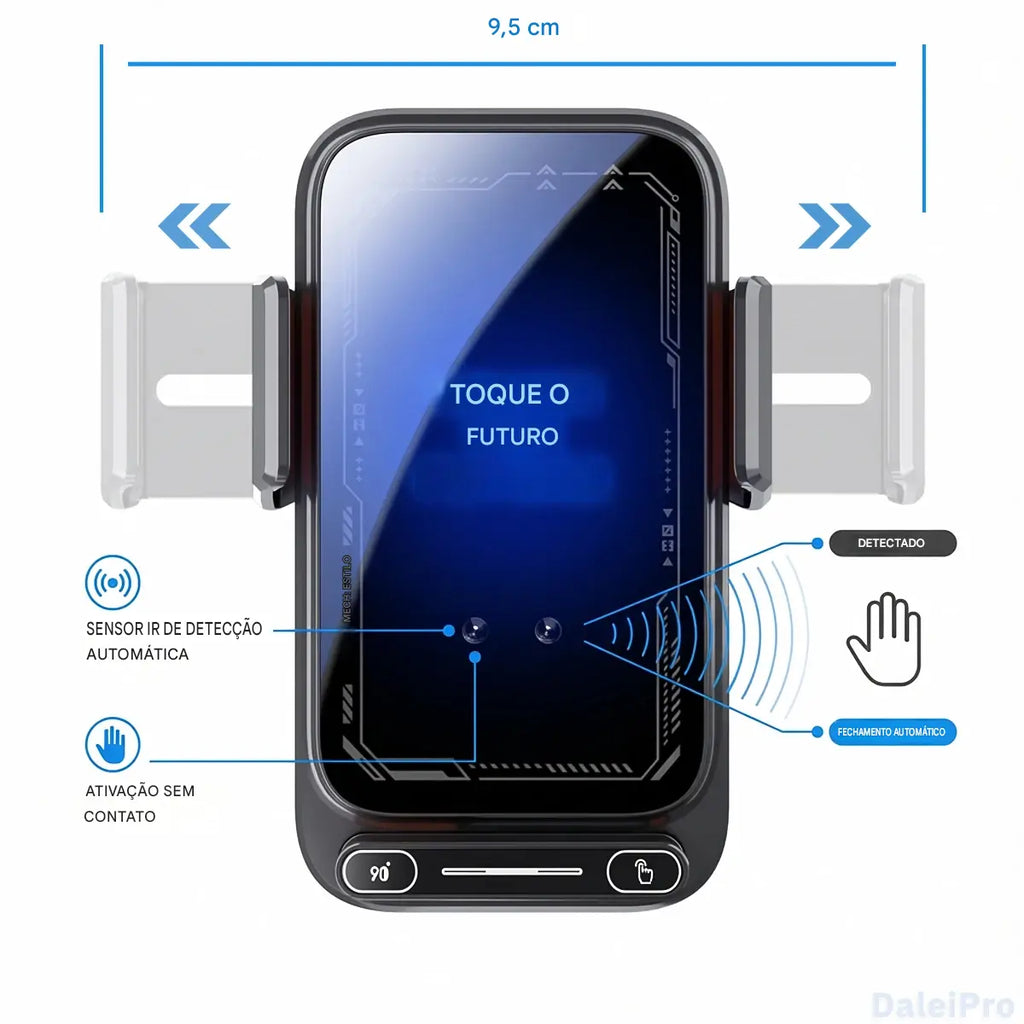 Suporte Carregador Veicular 15W Wireless e Com Fio - Sensor Automático Rotação 360° Qi Certificado