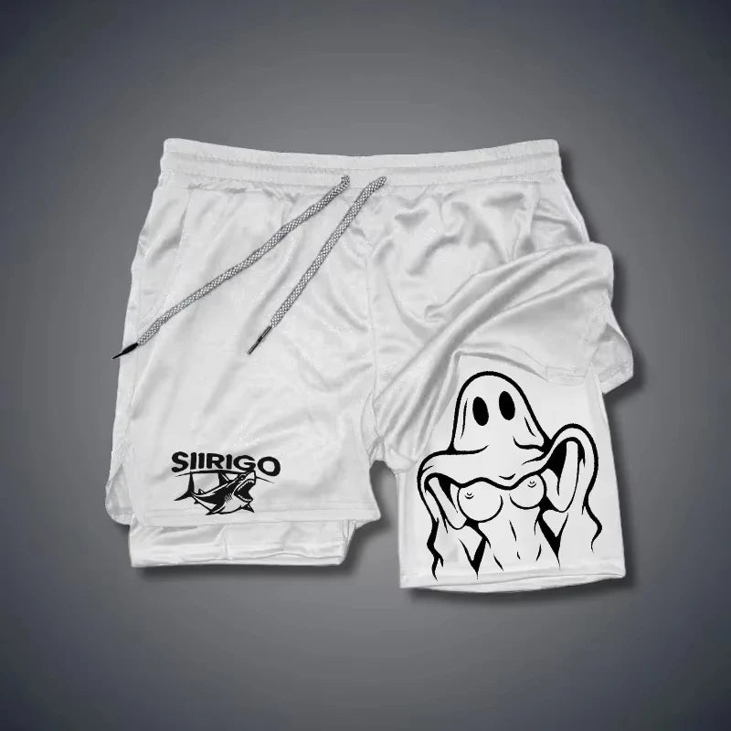 Shorts Masculino Dupla Camada Fitness - Secagem Rápida Respirável Corrida Academia Verão