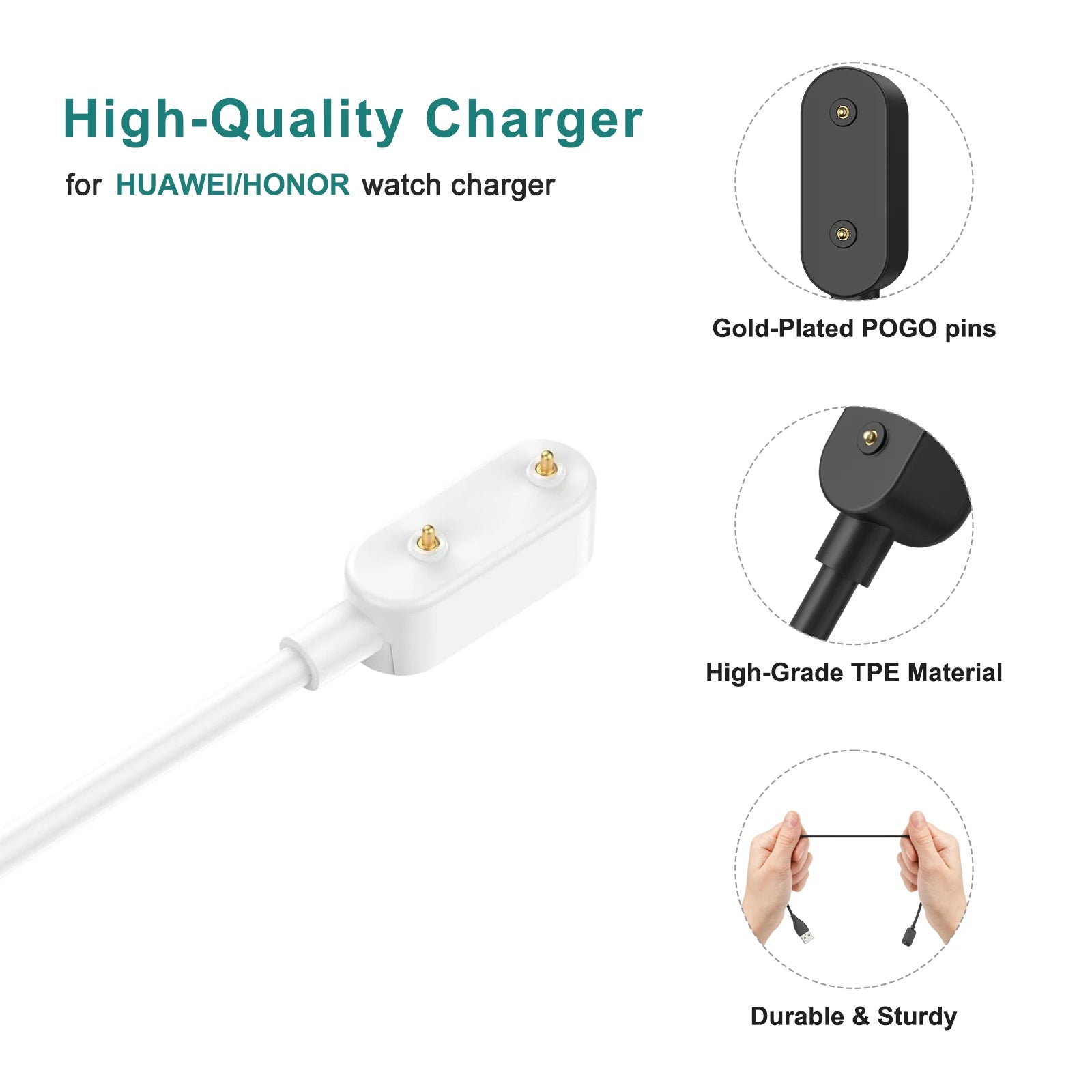 Carregador para Smartwatch Huawei e Honor - Cabo USB para Band 8, 7, 6 Pro, Watch Fit 2