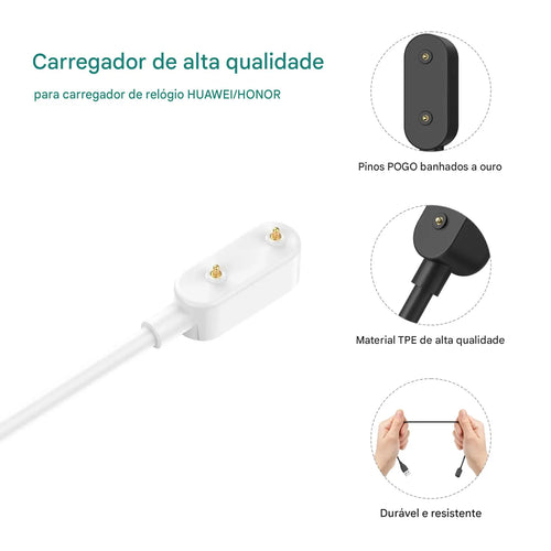 Carregador para Smartwatch Huawei e Honor - Cabo USB para Band 8, 7, 6 Pro, Watch Fit 2