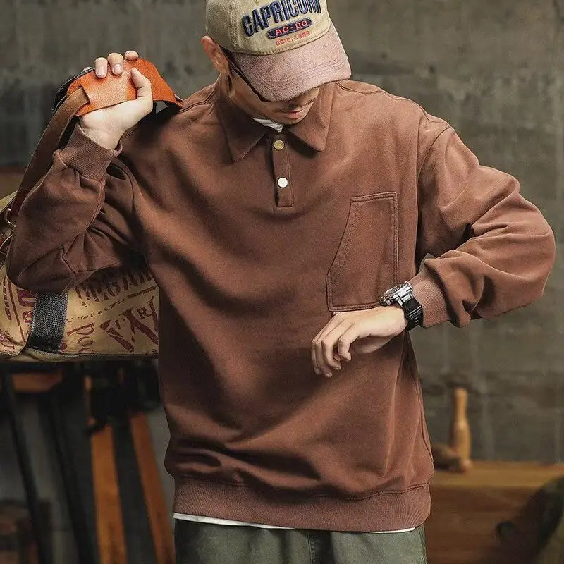 Moletom Masculino Tricô com Gola Lapela | Estilo Retrô Americano | Slim Fit