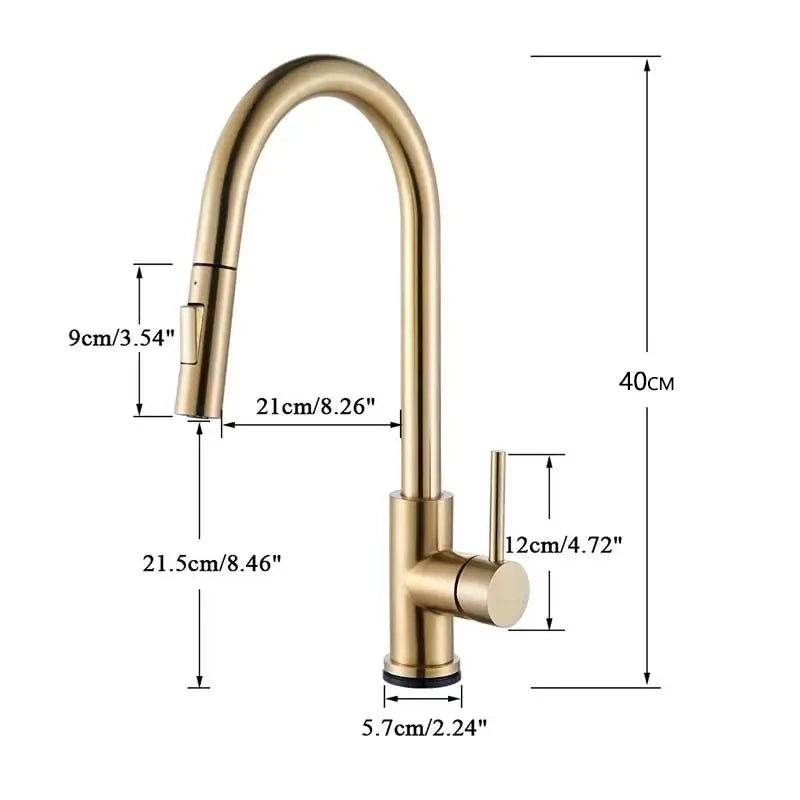 Torneira de Cozinha com Sensor Touch Dourada Escovada 360° - Misturador Inteligente Quente/Frio