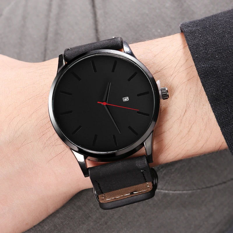 Relógio Masculino Casual - Quartzo Pulseira de Couro Calendário Completo