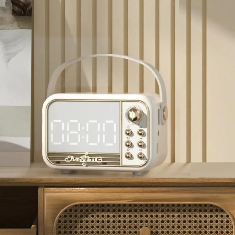 Relógio Despertador Digital com Carregador Sem Fio, Caixa de Som Bluetooth, LED e Rádio FM