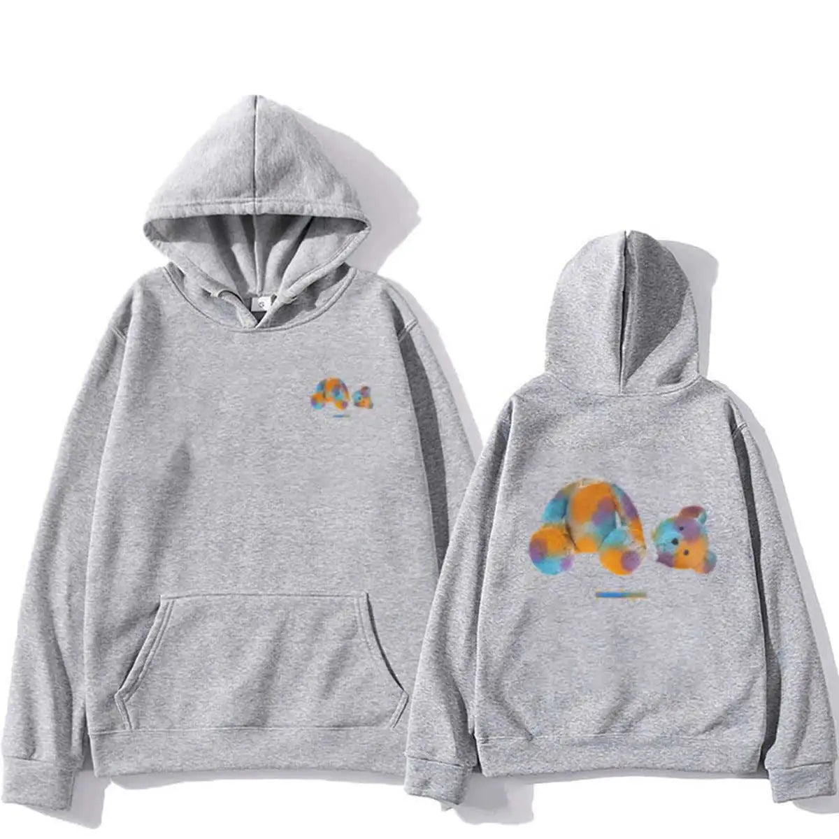 Moletom Masculino Hip-Hop com Capuz – Estampa Urso Colorido Outono Inverno