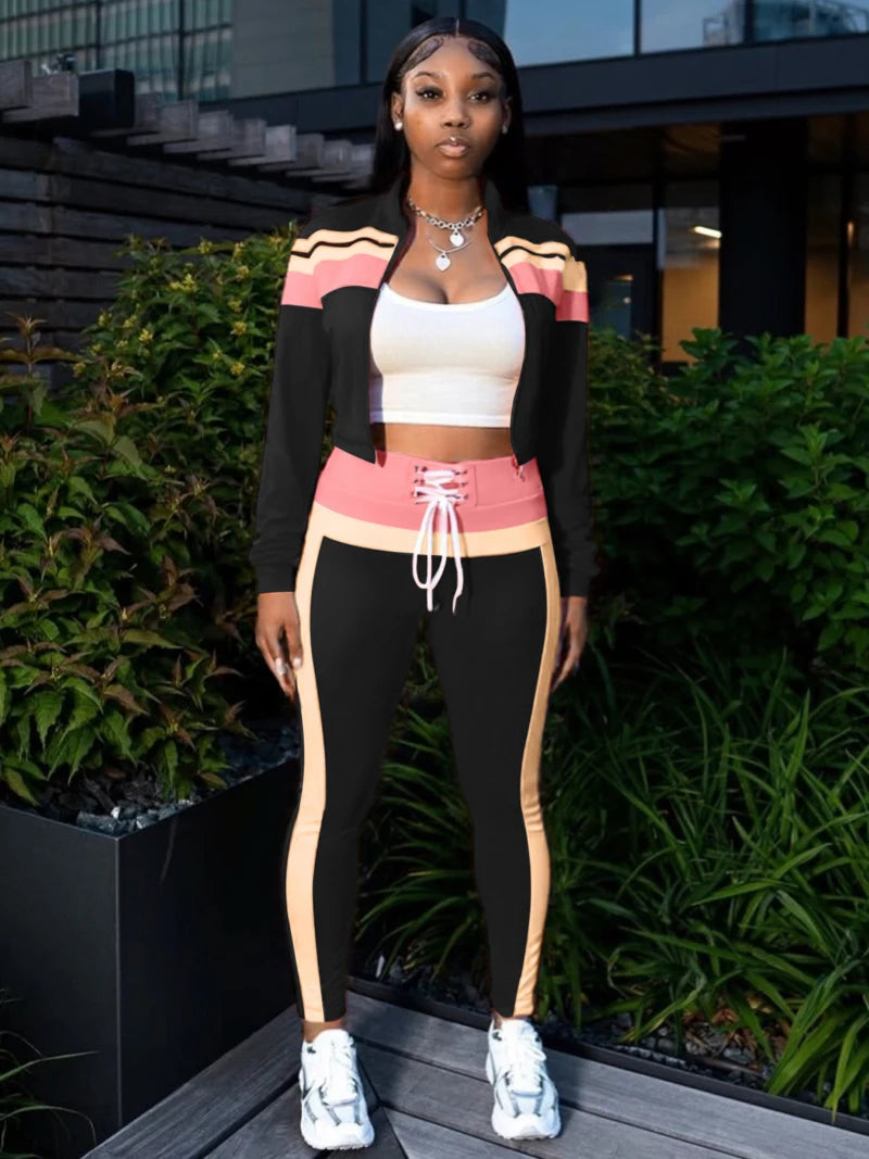 Conjunto Esportivo Feminino 2 Peças - Jaqueta com Zíper e Calça Fitness Academia