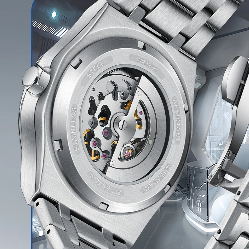 Relógio FAIRWHALE Automático Skeleton - Mecânico Tourbillon 3ATM Aço Inoxidável Luminoso