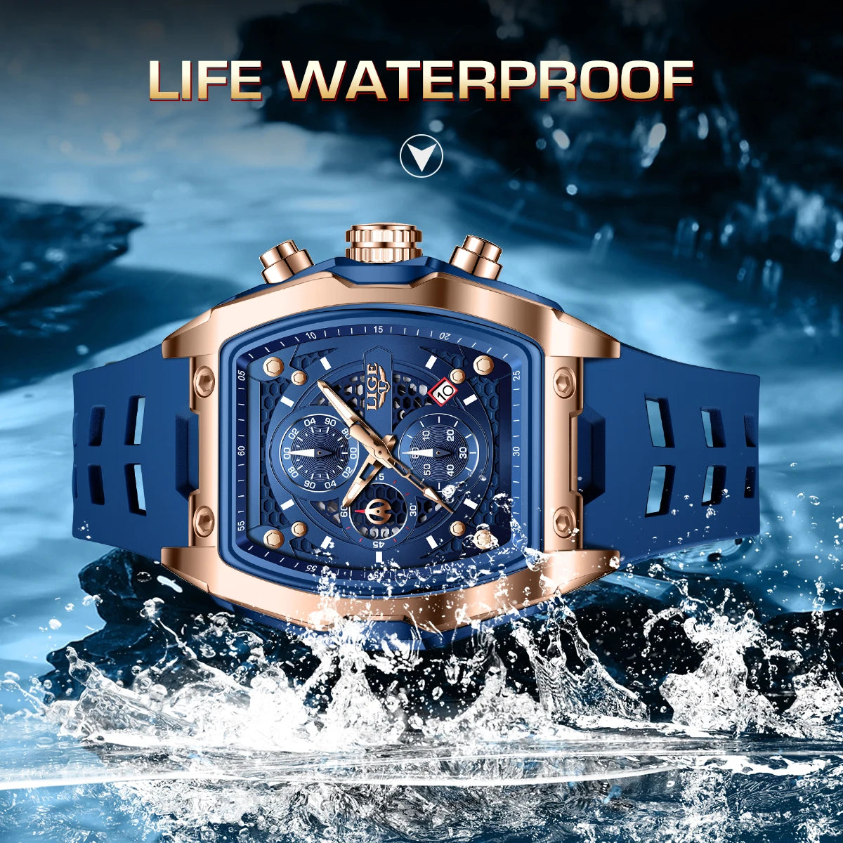 Relógio LIGE Silicone Sport Cronógrafo - Quartzo 3ATM Luminoso Data Automática