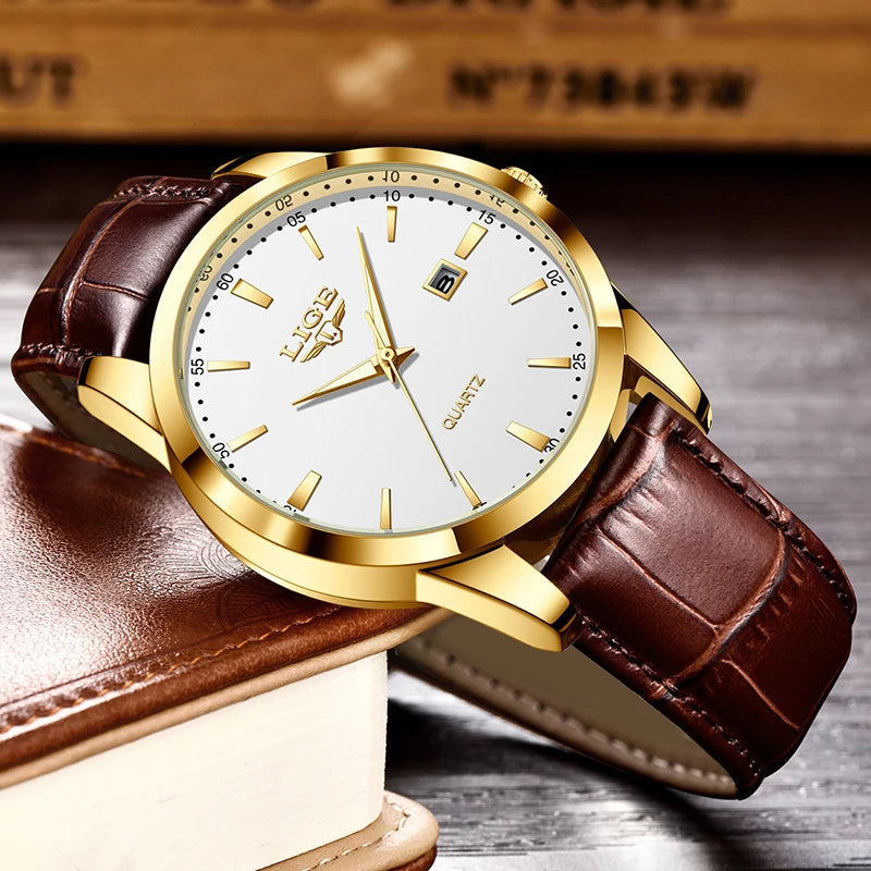 Relógio LIGE Couro Marrom Military Sport - Quartzo 3ATM Cronógrafo Luminoso Casual